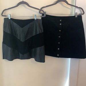 2 black shirt skirts ZARA & Divided H&M large, 12, faux leather & faux suede